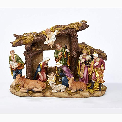 Kurt S. Adler Resin Stable-11-Piece Kurt Adler Nativity Set with Figures, 11 Piece (N0296)