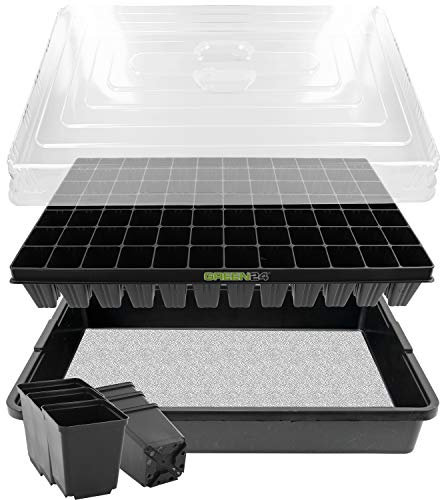 GREEN24 Anzucht-System 84WT Zimmer-Gewächshaus XXL Profi mit automatischer Bewässerung für die Anzucht Zimmer Treibhaus mit Wasser-Wanne + Kapillarsystem + Topfplatte + Haube + Töpfe