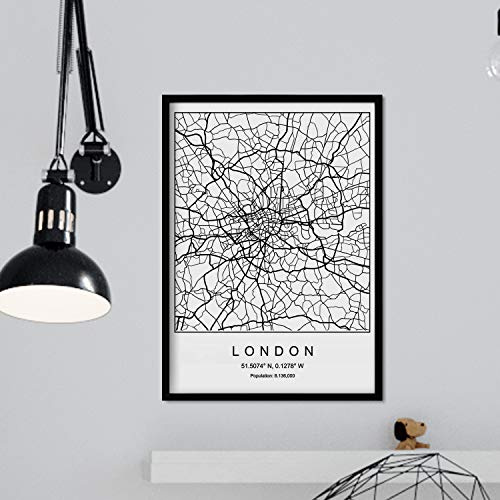Nacnic Stampa artistica cartina geografica della città di Londra. Mappa della città dell'arte, stile nordico in bianco e nero. London. Regno Unito. Stampato su Carta da 250 Grammi di Alta Qualità.