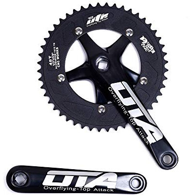 OTA Fahrrad-Kurbelgarnitur Singlespeed Fahrrad Kurbelgarnitur 48T 170mm Kurbelarme 130 BCD Faltrad Kurbelgarnitur für Singlespeed-Fahrrad, Bahnrennrad, Fixed Gear, Fixie, Dahon (Schwarz)
