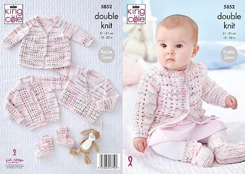 King Cole Baby DK Knitting Pattern Lace Matinee Coat Cardigans & Bootees (5852)
