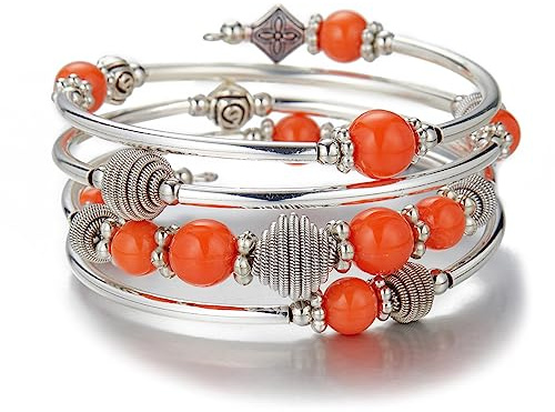 Bulinlin Bracciale avvolgente in argento con perle naturali boho multistrato da donna, idea regalo di compleanno per donne, 6 centimeters, Argento Rame Metallo
