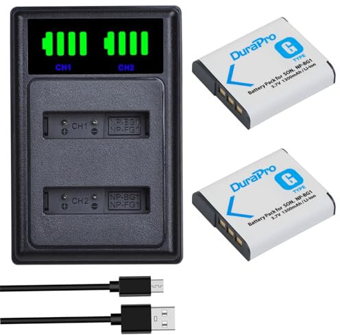 DuraPro 2Pcs NP-BG1 NP-FG1 Battery + LED Dual USB Charger with Type C Port for Sony DSC-H7 H9 H10 H20 H70 H50 H55 H90 HX5V HX9V HX10V DSC-W30 W35 W50 W55 W70 W80 W120 W150 W220 WX1 WX10 HX9V