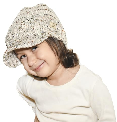 C.C Beanie for Toddler Trendy Warm Oversized Chunky Soft Oversized Ribbed Slouchy Knit Hat with Visor Brim, Oatmeal