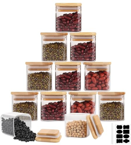 Lot De 12 Bocaux De Conservation Carrés Avec Couvercle, 150 Ml, Hermétiques, En Verre, Avec Couvercle, Étiquettes Et Stylo, Boîte De Rangement De Cuisine Pour Épices, Thé, Produits Secs, Noix