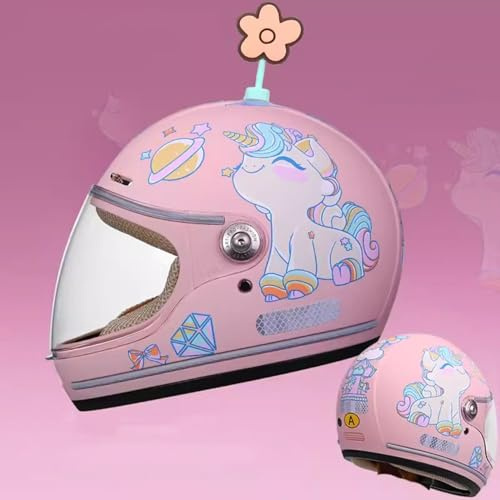 QJWMatic Casco Integral De Motocicleta para Niños Y Niñas, Casco De Ciclomotor De Calle con Visera Solar Casco Ligero para Niños De 4 A 15 Años A,46-53CM