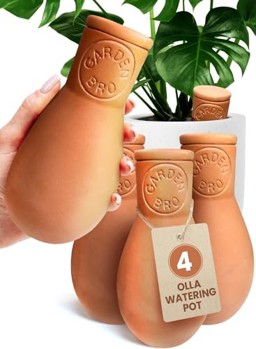 Ollas Terracotta-Bewässerungstöpfe, 4 Stück, groß, 400 ml, Terrakotta, selbstbewässernde Kugeln für 1 Woche, einfach zu befüllen, Ton-Garten-Olla-Töpfe, Pflanzenbewässerung im Urlaub im Innen- und