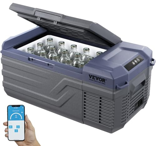 VEVOR Nevera de Compresión Portátil 15 L Mini Nevera para Coche 12/24V CC y 100-240V CA Caja Enfriadora de Zona Única Temperatura Ajustable de -20°C a 20°C para Camión Barco Casa Camping