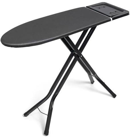 Duwee Bügelbrett mit hitzebeständigem Bezug und dicker Filzauflage, Bügelbrett mit Bügeleisenablage, höhenverstellbar, volle Größe, schwere stabile Beine, schwarz, 33 x 96 cm