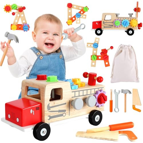 UCAMP Werkzeugkoffer Kinder Werkbank,Kinderwerkzeug Holzspielzeug Montessori Spielzeug ab 2 3 4 Jahre,Werkzeugkoffer Kinder Spielzeug,Kinderwerkzeug Spielzeug Werkzeugwagen Geschenk Junge Mädchen