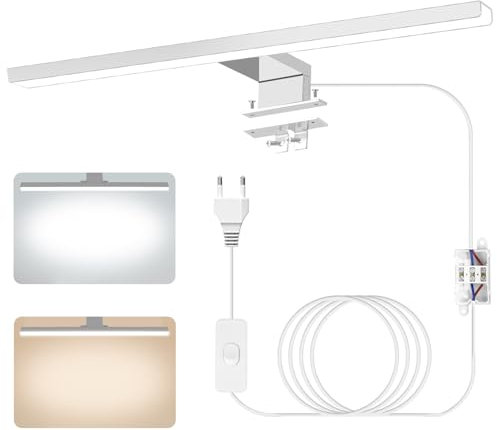 Modernes LED Spiegellampen für das Bad, 4000K 6000K Zweifarbige Temperatur, 12W 40cm Wasserdicht Aluminium Spiegelleuchte bad mit Verkabelung Schalter, Make-up Badezimmer Lampe Badezimmer Beleuchtung