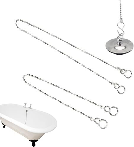 Lot de 2 chaînes pour bouchon d'évier - Chaîne pour bouchon de lavabo - Avec crochet en S pour bassin - Accessoire de salle de bain - Bouchon de baignoire - Chaîne de rechange (30 cm, 50 cm)