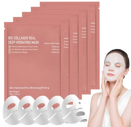 5 st Bio Collagen Mask Koreansk, Återfuktande Overnight Ansiktsmask, Anti-Aging Kollagen Sheet Mask, Upplösande Nattmask för Uppstramande & Utslätande Hudvård (F)