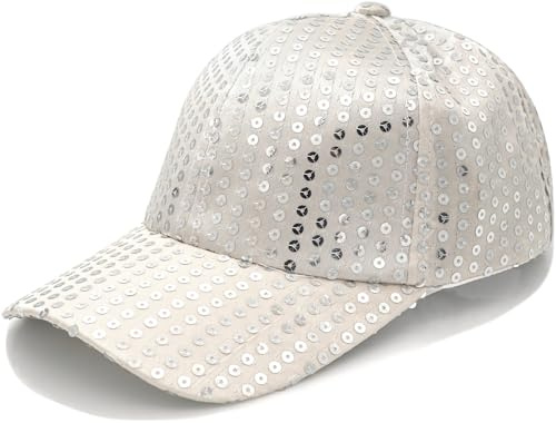 YeeHeen Cappellino da baseball con paillettes, cappello regolabile lucido hip hop, Argento, Taglia unica