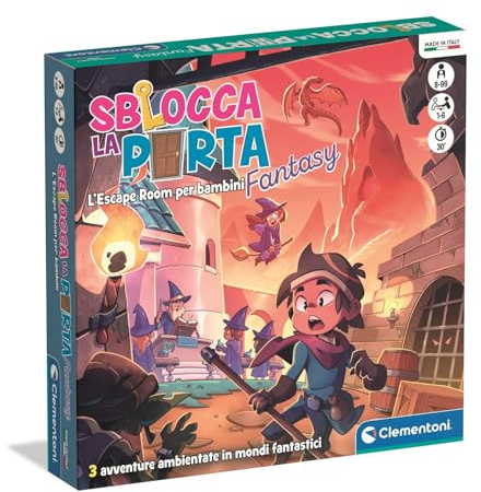 Clementoni - Sblocca la Porta, Gioco da Tavolo, 3 Escape Room per Bambini 8+ Anni e Adulti, Ambientata in 3 Luoghi Fantasy, 1-8 Giocatori, Idea Regalo Made in Italy, Lingua Italiana, 16587