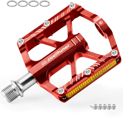 Joellfuner Pedales Bicicleta, Pedales MTB de 3 Rodamientos Pedales Bici con Clavos Antideslizantes Extraíbles para MTB Bicicleta Carretera Ciclismo (Rojo)