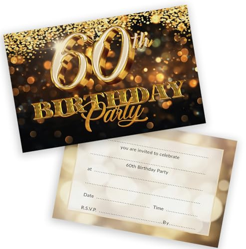 60th Birthday Party Invitations Men Women - Gold Confetti 36 Pack - Adults Birthday Invitations for Friends Family A6 Bday Party Invites Invitation Cards with Folding Envelopes