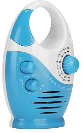 Eacam AM FM Portable Shower Radio med Topphandtagdesign, Inbyggd Högtalare och Vattentät, Kompakt Radio för Duschrum, Sängbord och Garage, Lyssna på Musik, Talkshows och Nyheter
