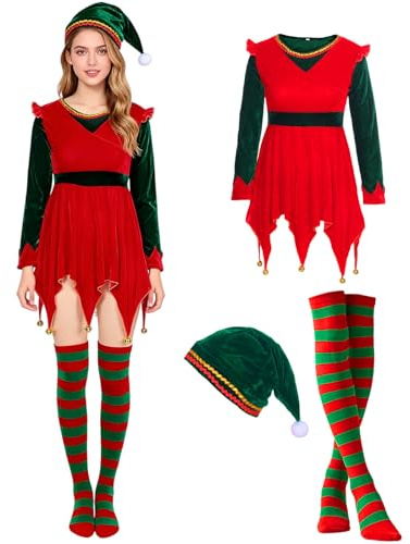 Raveparty Disfraz de elfo para mujer, disfraz de Señora de Navidad elfo navideño para mujer, Papá Noel carnaval fiesta (estilo C, 2XL)