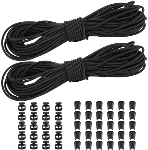 2 stycken 10 m, elastiskt gummisnöre 3 mm, runt gummisnöre 3 mm, gummirep med snörstopp 2 hål och sladdklämma, elastiskt snöre för ryggsäck, klänning, tvättlina
