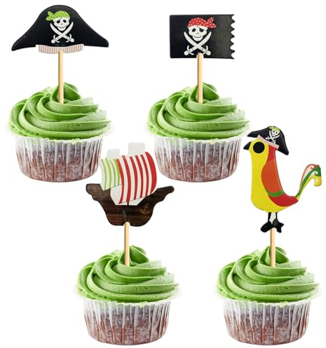 72 adornos para tartas y cupcakes, diseño de piratas para niños, cumpleaños, Halloween, fiestas, magdalenas, decoración