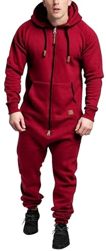 Herr Fleecefodrad Jumpsuit med Huva, Dragkedja, Heltäckande Pyjamas, Playsuit, Jogger Sweatsuit, Romper Overall, Vinter Träningsoverall