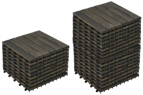 BEEFURNI 30PCS Interlocking Deck Tiles 12 x 12, Acacia Wood Deck Tiles Interlocking Outdoor All Weather, Indoor Outdoor Flooring Mats for Balcony Decor, Patio, Backyard (Ebony)