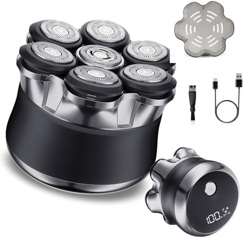 7D Afeitadora Cabeza Hombre,2 Niveles de Velocidad y Pantalla LED,Magnético Cabezal Flotante Electrica Afeitadoras,IPX6 Impermeable Maquina Afeitar Hombre para Calva en Seco y Húmedo,Puerto USB-C