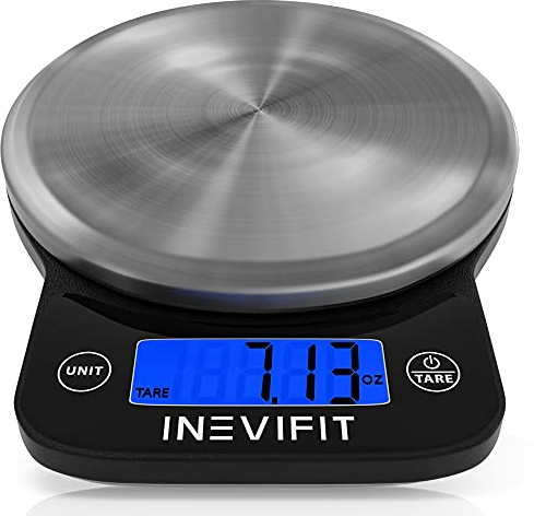 INEVIFIT Digital Kitchen Scale, Highly Accurate Multifunction Food Scale 13 lbs 6kgs Max, Clean Modern Black with Premium Stainless Steel Finish. Includes Batteries
