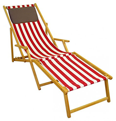 Erst-Holz Gartenliege rot-weiß Sonnenliege Relaxliege Fußteil Kissen Buche Natur klappbar 10-314 N F KD