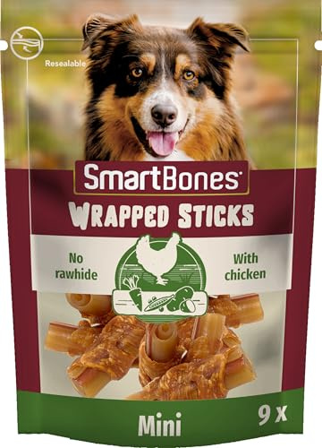 SmartBones Chicken Wrapped Sticks Mini - Hundesnack mit Huhn für kleine Hunde, Kaustangen mit weicher Textur, ohne Rohhaut, 9 Stück