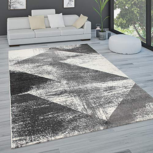 Paco Home Teppich Wohnzimmer Schlafzimmer Kurzflor Vintage Optik Modern Pastell Rautenmuster Abstrakt, Grösse:160x230 cm, Farbe:Anthrazit