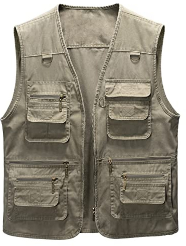Oralidera Fiskeväst i bomull med flera fickor för män och utomhusbruk, västar, vardag ärmlösa jackor, toppar, väst för camping, jakt och fotografi, P08_Khaki, 3XL