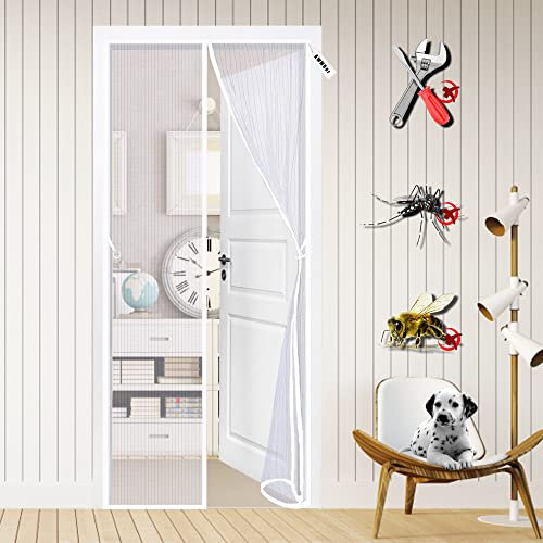 Magnética Mosquitera, 80 x 185 cm Cortina Mosquitera Magnética Cierre Magnético Automático, Anti-insectos Cortina Mosquitera para Salón Balcón Dormitorio Blanco