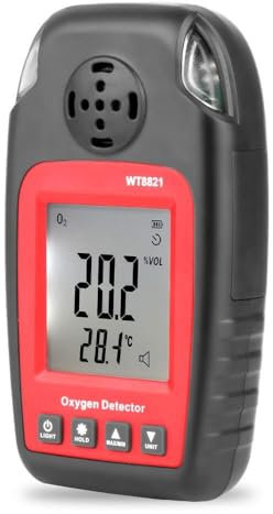 Jadeshay Detecteur de Gaz, Détecteur D'oxygène WT8821 0~25% VOL Analyseur de Testeur d'Oxygène Portable Détecteur O2 écran LCD, pour Travail Et Maison