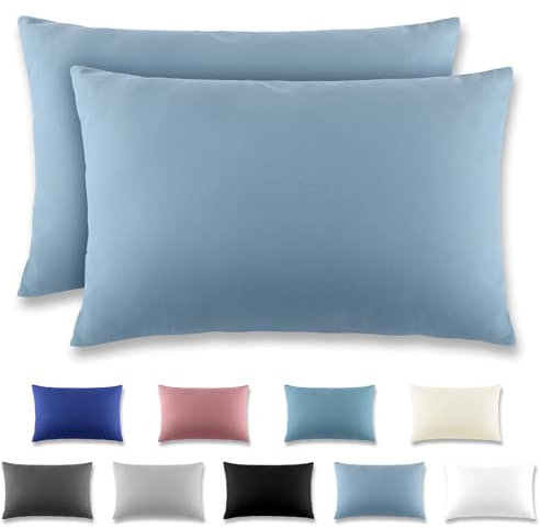 REDKEY Kissenbezug 50x80 cm 2er Set Kopfkissenbezug mit Reißverschluss - Kissenhülle aus gebürstetem Mikrofaser für Kissen,Waschbar bis 40°C Graublau