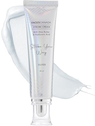 FACES CANADA Strobe Cream - Plata, imprimación de 30 ml + resaltador + crema hidratante de manteca de karité y ácido hialurónico, hidratación intensa, impecable y radiante para la piel húmeda, base de