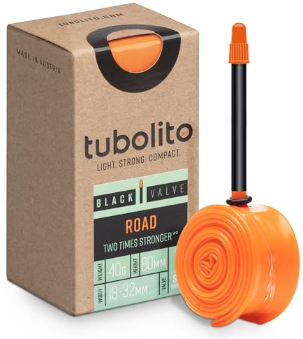 Tubolito Road 700C x 18-32mm Tube | Light, Strong & Compact | Rim & Disc Brake Compatibility | 2X Puncture Protection (700C x 18-32 mm, 80mm Black Presta Valve)