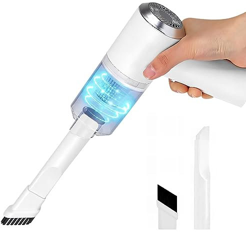 Mini Aspirador Coche Potente, Aspiradora sin Cable Carga USB 6000 Pa 120W, Vacuum Cleaner de Coche Inalámbrico Potente,Blanco