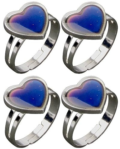 Wudaizhi 4 Stück Stimmungsringe für Frauen und Mädchen, verstellbare Farbwechselringe, niedlicher Herz-Temperaturkontrollfarbring, Schmuckgeschenk für Frauen und Männer