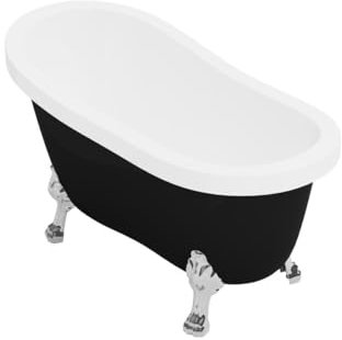 Vente-unique-Bañera exenta retro con patas de león plateadas - 171 L - 145 x 74 x 77 cm - Negro mate - NISOS