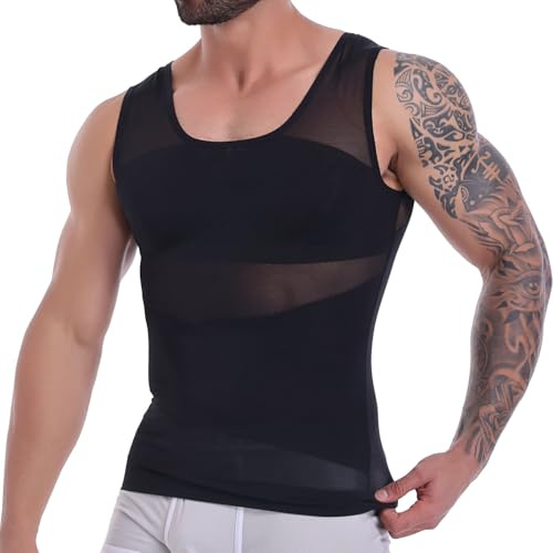 MISS MOLY Camiseta moldeadora elástica para reducir la barriga, sin mangas, camiseta de compresión, moldeadora para el cuerpo, camisa moldeadora para caballeros, Negro , XL