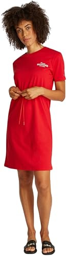 Tommy Hilfiger Robe T-Shirt Femme avec Ceinture, Rouge (Primary Red), S