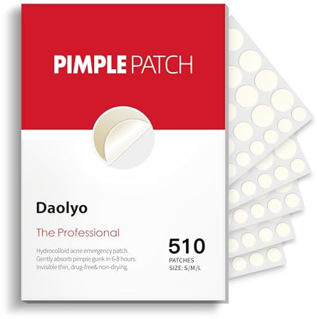 Daolyo Pimple Patches for Face - 3 Size 510 Counts Hydrocolloid Acne Patches for Covering Zits and Blemishes, Spot Stickers with Salicylic Acid, Tea Tree Oil & Calendula Oil(8mm,10mm,12mm)
