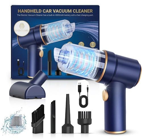 EveryKip© Aspirador De Mano para Coche | Mini Aspiradora Potente 12000PA | 4000mAh Recargable USB | Aire Comprimido Limpieza Portatil, Sofa, Cocina, Maletero, Pelo De Mascotas