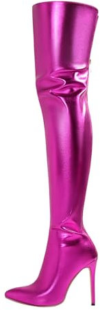 Overknees Stövlar dam höga klackar läder – långa stövlar penigklack läderstövlar hög högklackade stövlar stilett högklackade stövlar glitter stövlar spettå pumps, Het rosa, 36 EU