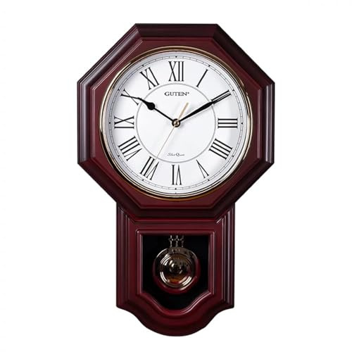 KELAOTE Pendulum Wall Clock Battery Operated, Mahogany Wood Frame, Roman Numerals,Sweep Movement Clock - Chiming Wall Clock for Living Room Decor, Office & Home Decor Gift, 18.5 x 11.5 inches