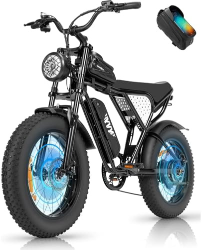YVY C20 Lite Electric Bike, 70 Miles Max Range, 48V 15.6Ah Removable Battery, 80Nm Motor, 7 Speed Ebike, 20 Fat Tire Dirt Bike, Full Suspension, Dual Disc, LCD Display