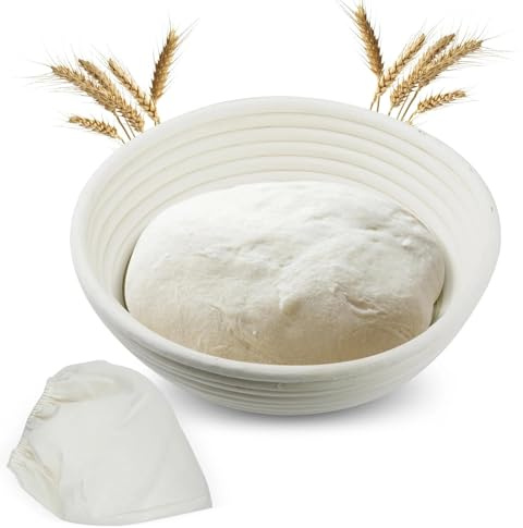 LxsNyvantic Cestino Lievitazione Pane Rotondo 23x8cm – Banneton In Rattan Naturale Con Telo, Fatto A Mano, Per 700–800g Di Impasto, Cestino Per Fermentazione Pane Artigianale, Accessorio Forno Casa
