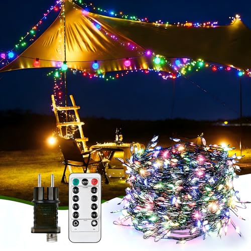 Vankarr Luci Albero di Natale Luci Natale Esterno 20M 400 LED,8 Modalità, IP66 Impermeabile,Timer, Luci Natalizie da Esterno ed Interno (Luce colorata, filo verde)